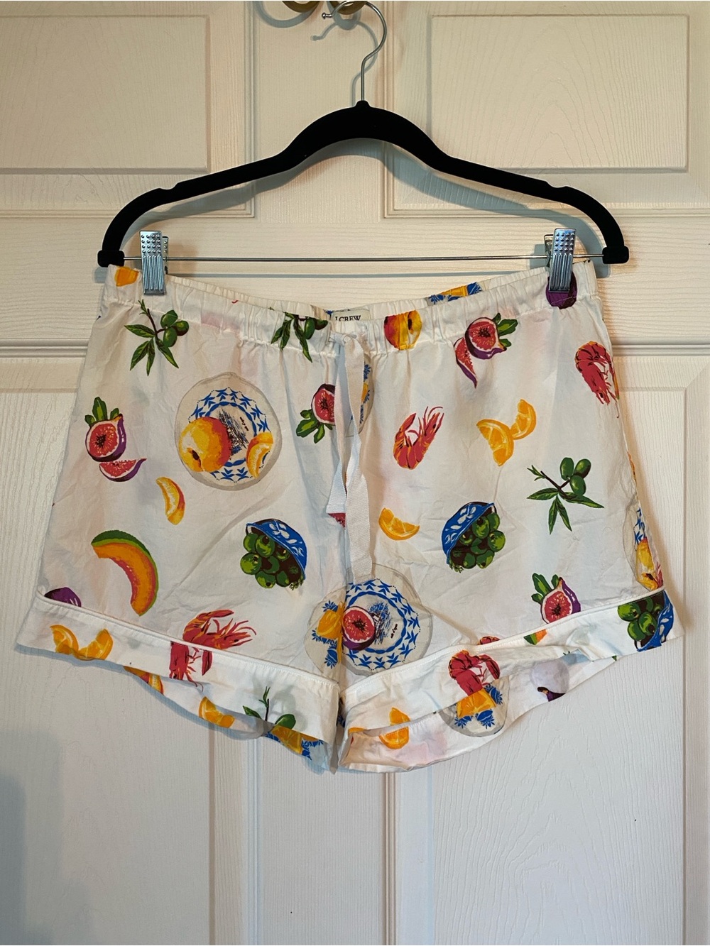 J. Crew White Fruit Olive Print Cotton Pajama Set with Scarf - Picture 9 of 12